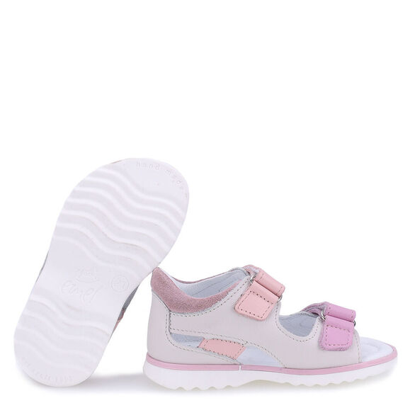 skórzane sandały dzieciece emel peurto szaro różowe