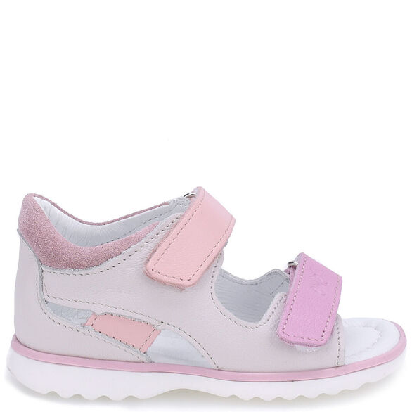 skórzane sandały dzieciece emel peurto szaro różowe