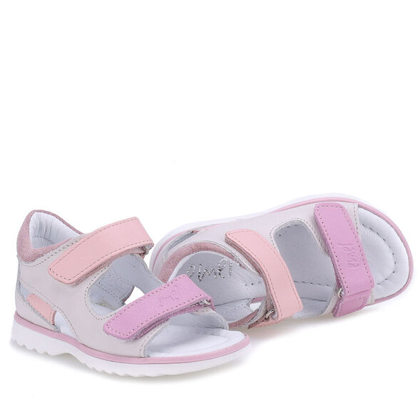 skórzane sandały dzieciece emel peurto szaro różowe