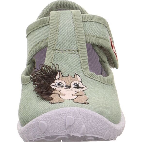 zielone kapcie dziecięce na rzep z wiewiórką