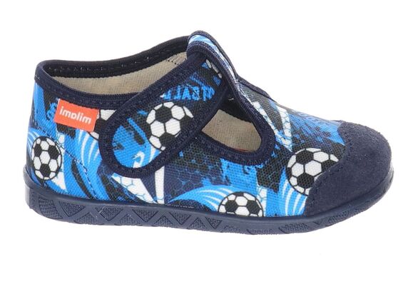 kapcie dziecięce granatowe w piłki ze skórzaną wkładką Milami
