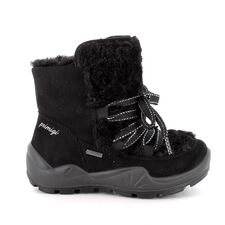 2379322 Czarne Śniegowce dziewczęce Primigi z modnym futerkiem i wiązaniem; membrana Gore-tex